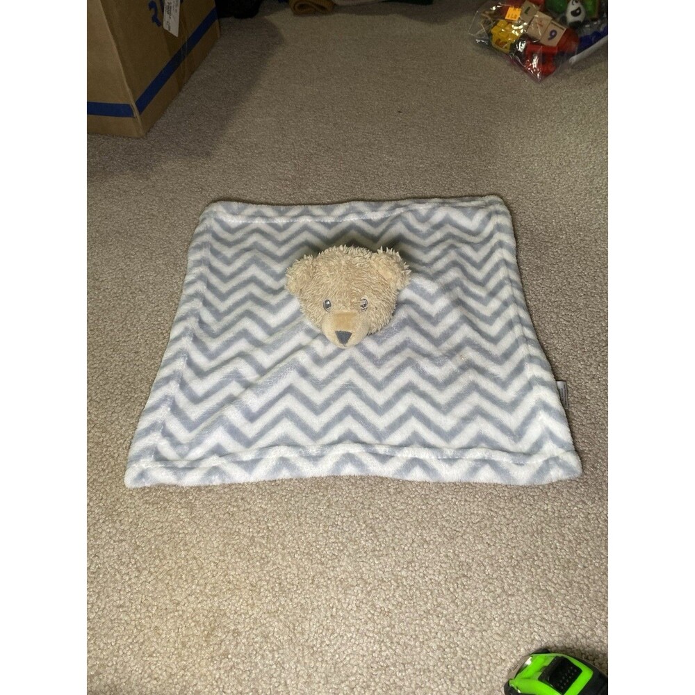 Hudson Baby HB Bear Security Blanket Lovey Blue White Chevron Zig Zag Plush